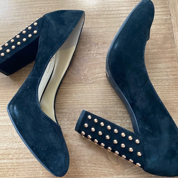 Jessica Simpson Black Suede gold studded heel. - Picture 3 of 5